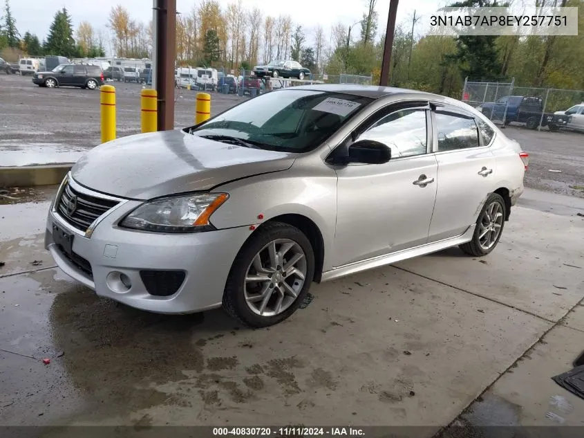 2014 Nissan Sentra Sr VIN: 3N1AB7AP8EY257751 Lot: 40830720