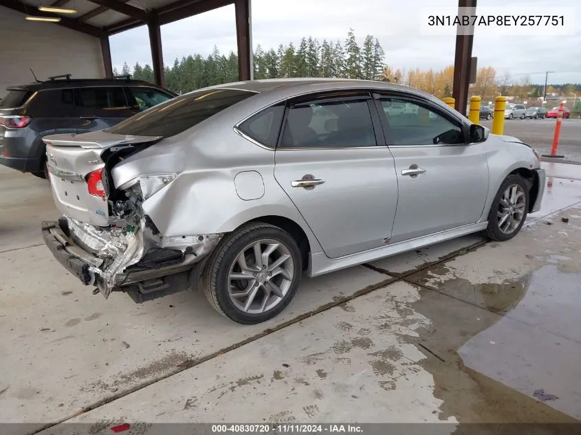 2014 Nissan Sentra Sr VIN: 3N1AB7AP8EY257751 Lot: 40830720