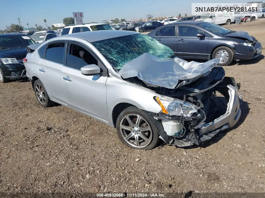 2014 Nissan Sentra S/Sv/Sr/Sl VIN: 3N1AB7AP6EY281451 Lot: 40832668