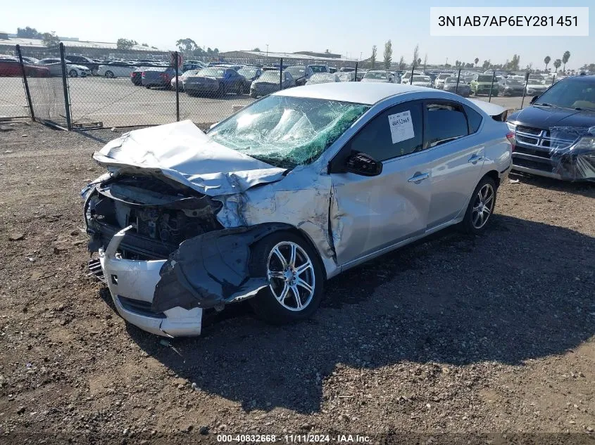 2014 Nissan Sentra S/Sv/Sr/Sl VIN: 3N1AB7AP6EY281451 Lot: 40832668