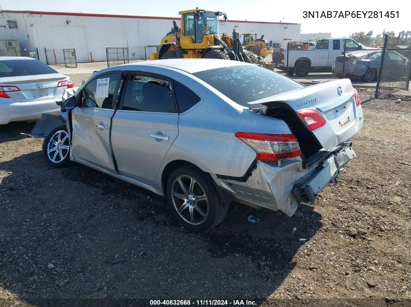 2014 Nissan Sentra S/Sv/Sr/Sl VIN: 3N1AB7AP6EY281451 Lot: 40832668