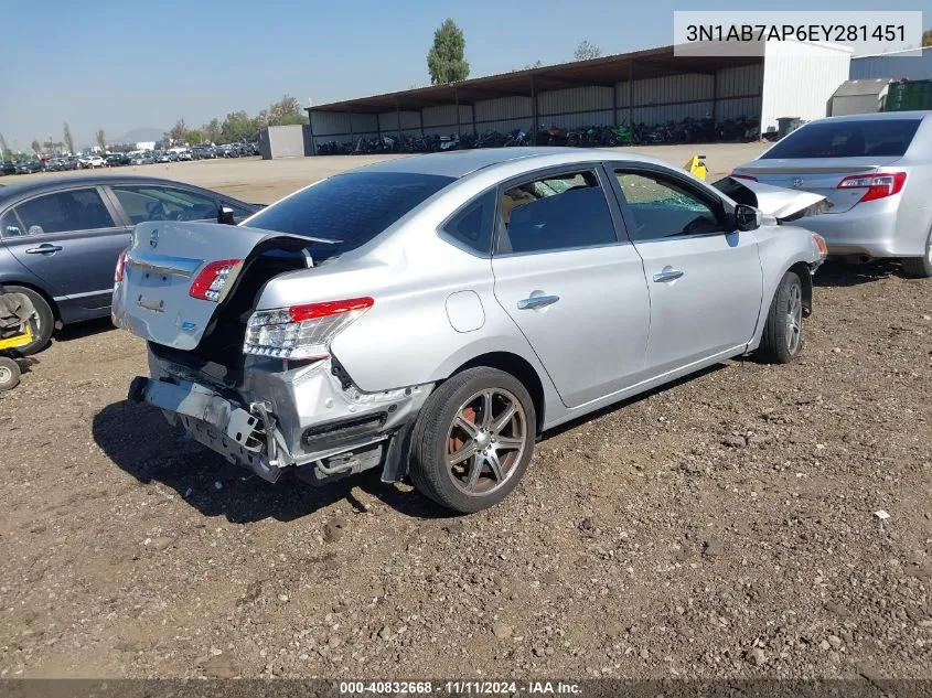 2014 Nissan Sentra S/Sv/Sr/Sl VIN: 3N1AB7AP6EY281451 Lot: 40832668