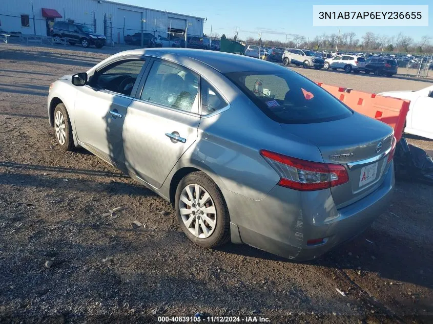 2014 Nissan Sentra Fe+ S/Fe+ Sv/S/Sl/Sr/Sv VIN: 3N1AB7AP6EY236655 Lot: 40839105