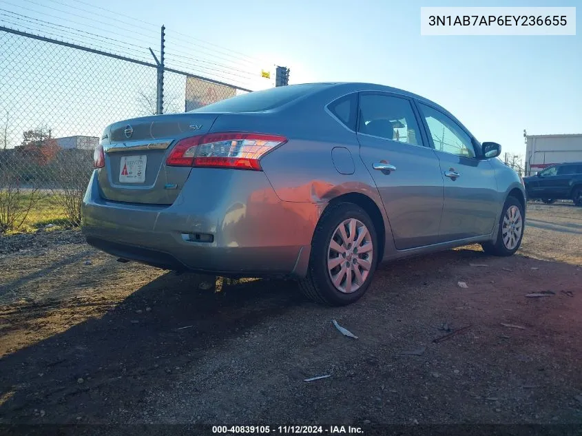 2014 Nissan Sentra Fe+ S/Fe+ Sv/S/Sl/Sr/Sv VIN: 3N1AB7AP6EY236655 Lot: 40839105