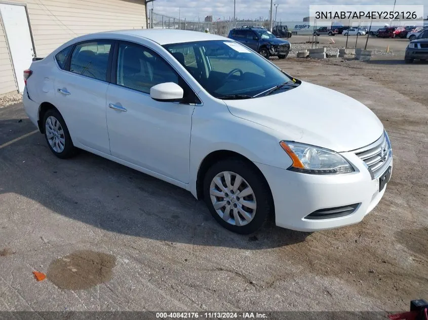 2014 Nissan Sentra Fe+ S/Fe+ Sv/S/Sl/Sr/Sv VIN: 3N1AB7AP4EY252126 Lot: 40842176