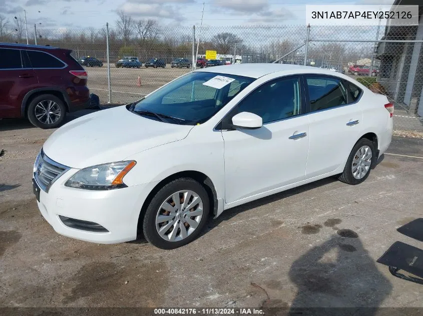 2014 Nissan Sentra Fe+ S/Fe+ Sv/S/Sl/Sr/Sv VIN: 3N1AB7AP4EY252126 Lot: 40842176