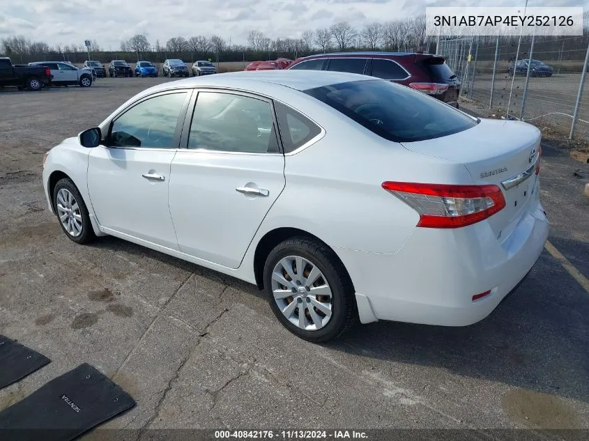 2014 Nissan Sentra Fe+ S/Fe+ Sv/S/Sl/Sr/Sv VIN: 3N1AB7AP4EY252126 Lot: 40842176