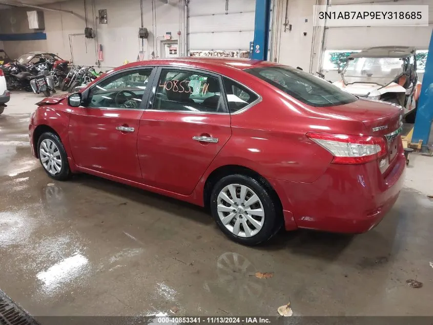 2014 Nissan Sentra S VIN: 3N1AB7AP9EY318685 Lot: 40853341