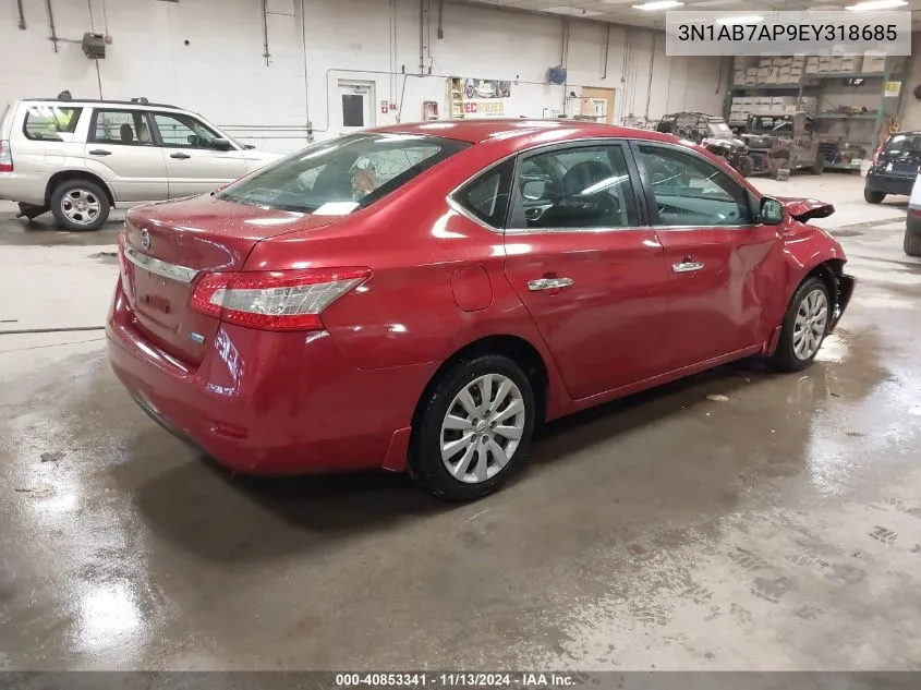 2014 Nissan Sentra S VIN: 3N1AB7AP9EY318685 Lot: 40853341