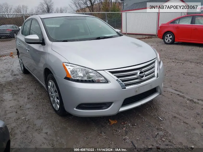 2014 Nissan Sentra S VIN: 3N1AB7AP0EY203067 Lot: 40875322