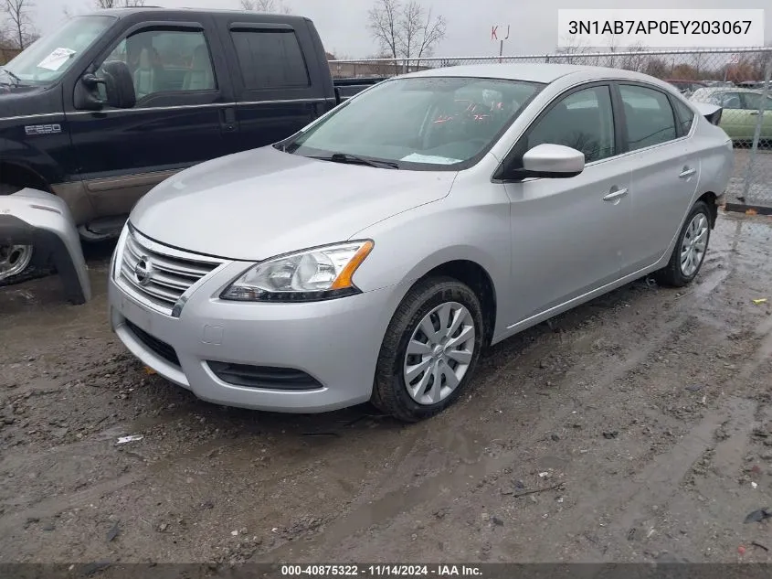 2014 Nissan Sentra S VIN: 3N1AB7AP0EY203067 Lot: 40875322