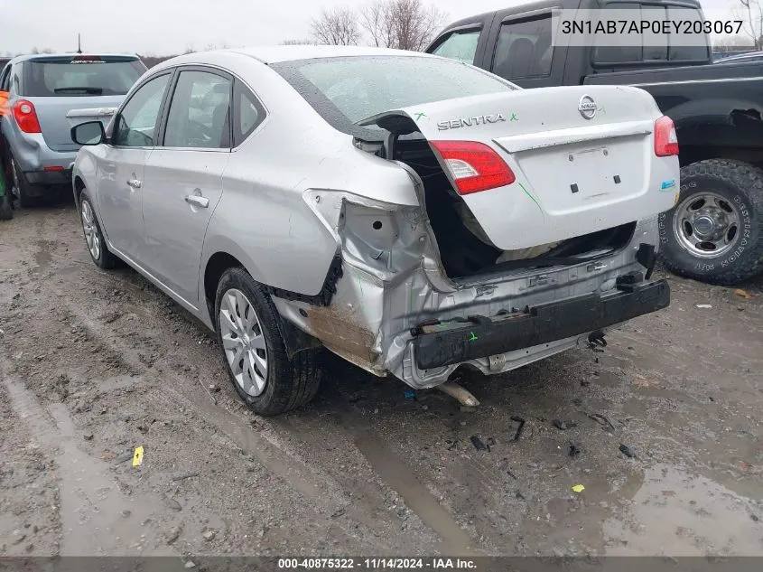 2014 Nissan Sentra S VIN: 3N1AB7AP0EY203067 Lot: 40875322