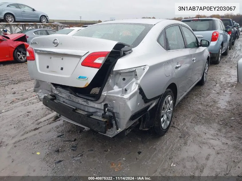 2014 Nissan Sentra S VIN: 3N1AB7AP0EY203067 Lot: 40875322