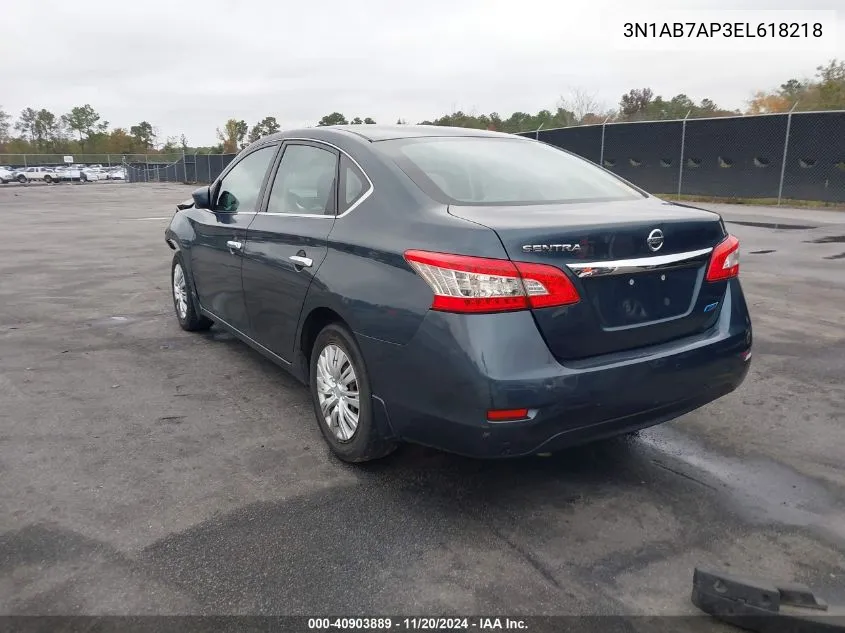 2014 Nissan Sentra S VIN: 3N1AB7AP3EL618218 Lot: 40903889