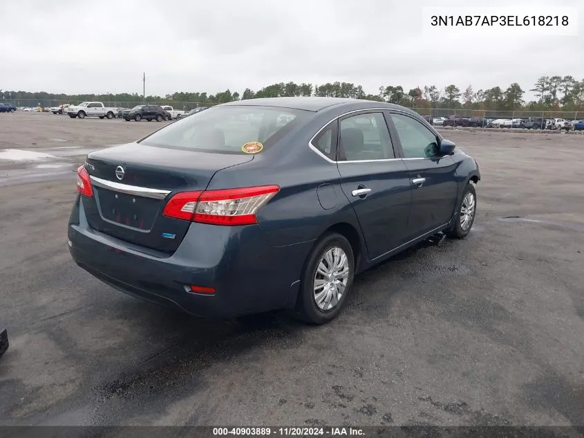 2014 Nissan Sentra S VIN: 3N1AB7AP3EL618218 Lot: 40903889