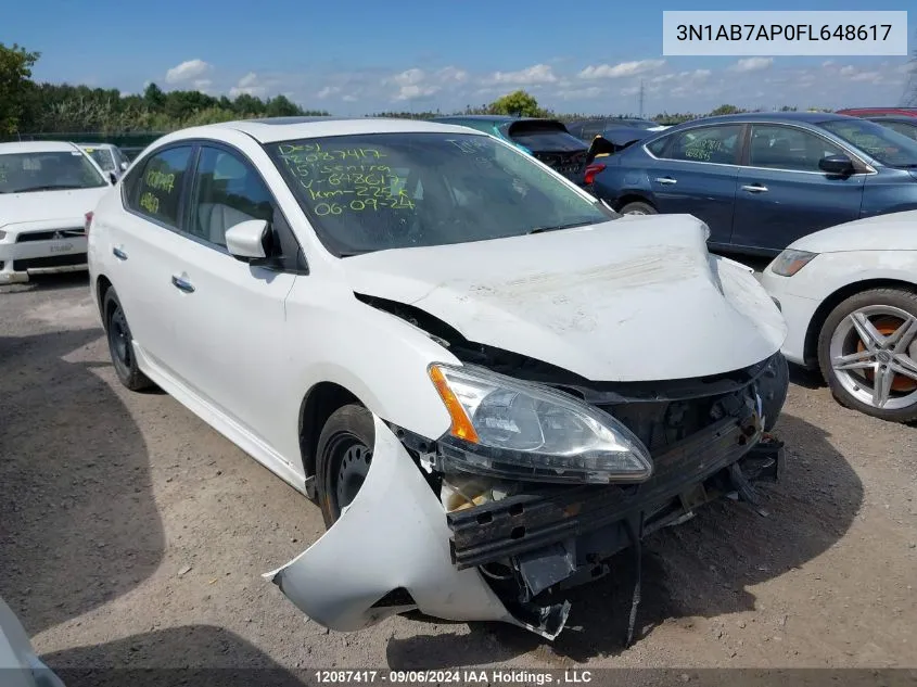 2015 Nissan Sentra S/Sv/Sr/Sl VIN: 3N1AB7AP0FL648617 Lot: 12087417