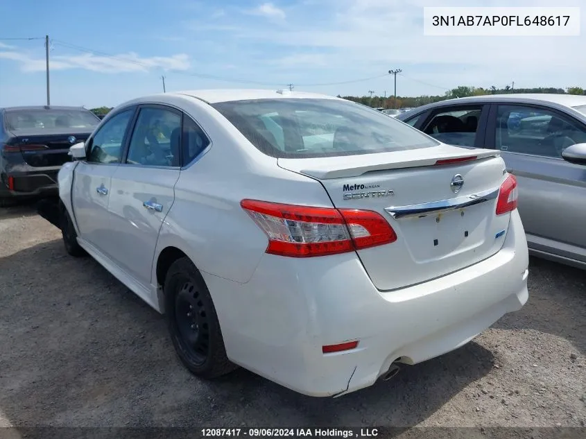 2015 Nissan Sentra S/Sv/Sr/Sl VIN: 3N1AB7AP0FL648617 Lot: 12087417