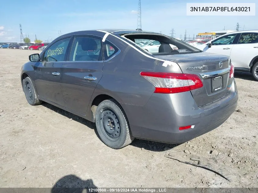 2015 Nissan Sentra VIN: 3N1AB7AP8FL643021 Lot: 12100988