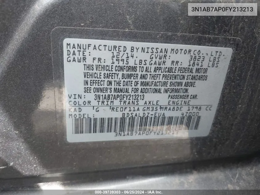 3N1AB7AP0FY213213 2015 Nissan Sentra Sv