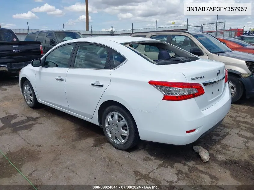 2015 Nissan Sentra S VIN: 3N1AB7AP3FY357967 Lot: 39824041