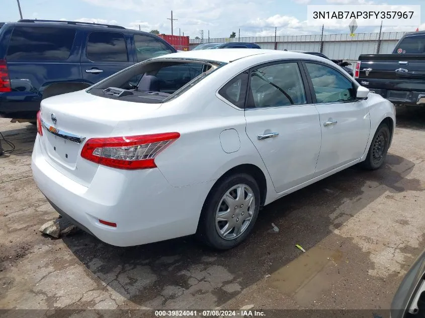 2015 Nissan Sentra S VIN: 3N1AB7AP3FY357967 Lot: 39824041