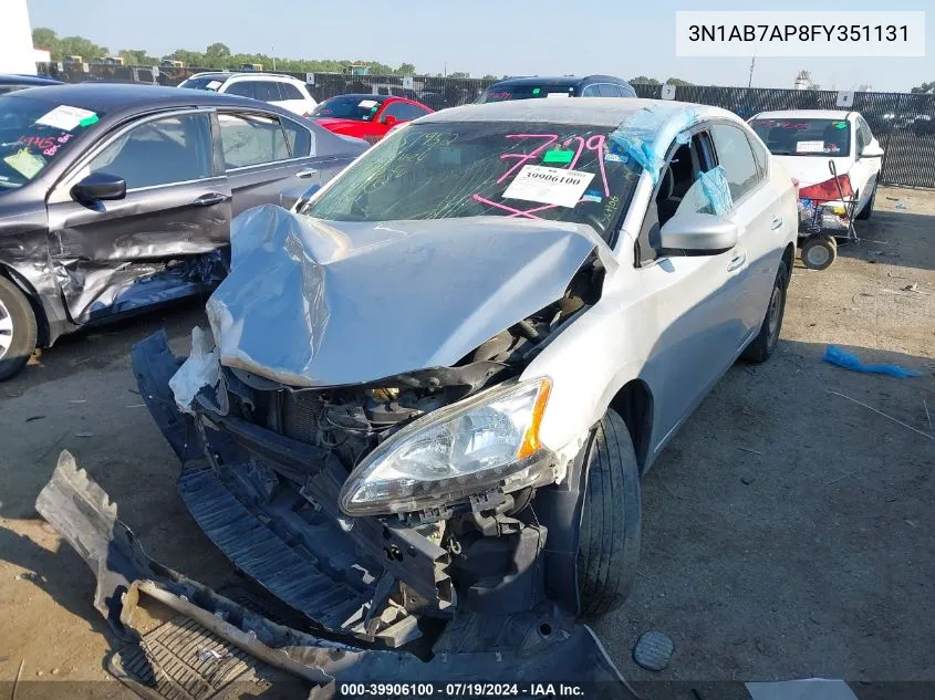 2015 Nissan Sentra S/Sv/Sr/Sl VIN: 3N1AB7AP8FY351131 Lot: 39906100