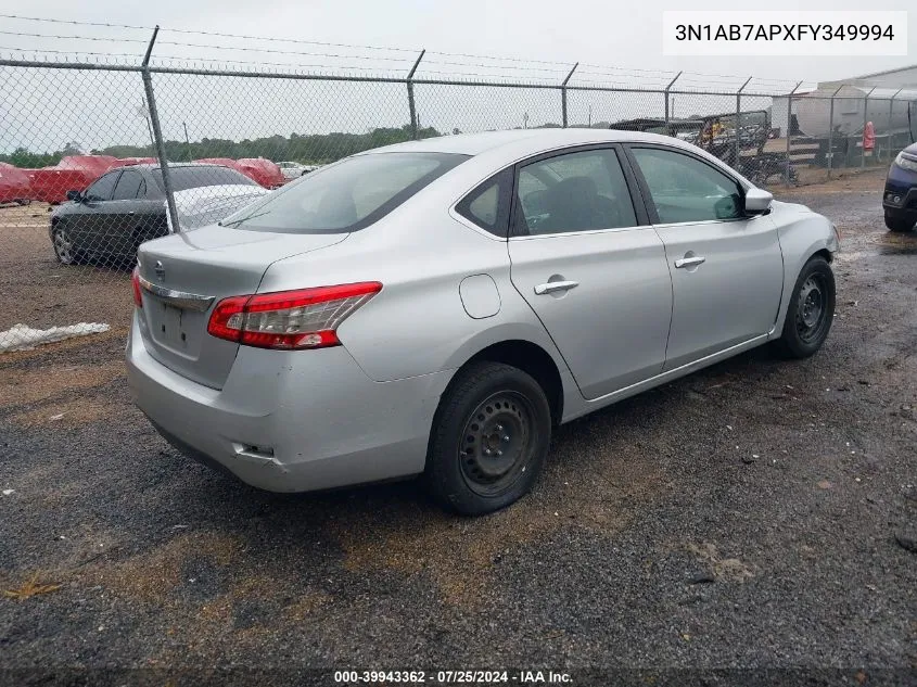 2015 Nissan Sentra S VIN: 3N1AB7APXFY349994 Lot: 39943362