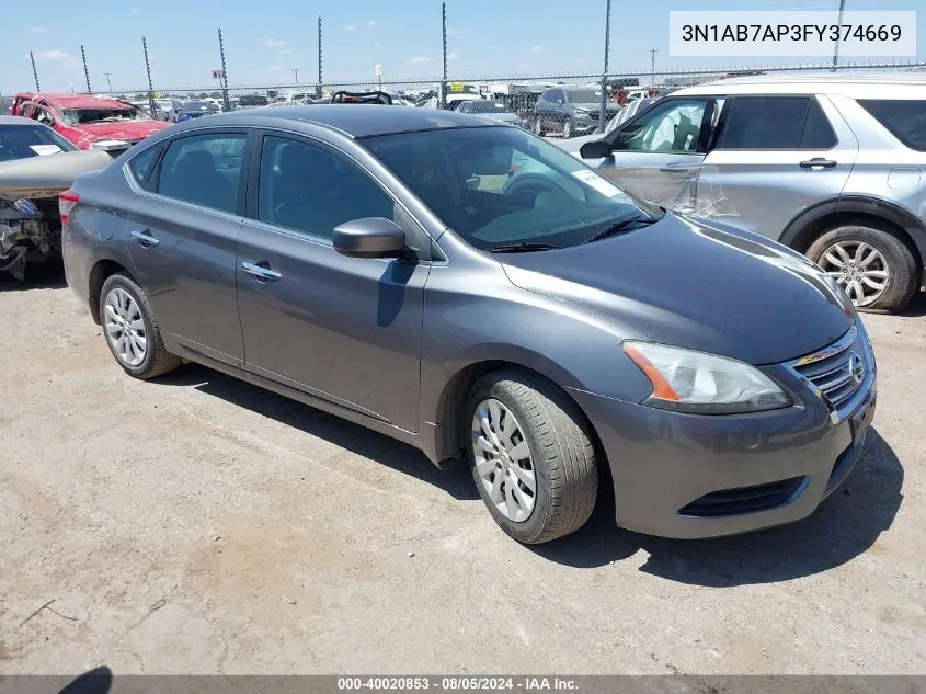 2015 Nissan Sentra S VIN: 3N1AB7AP3FY374669 Lot: 40020853