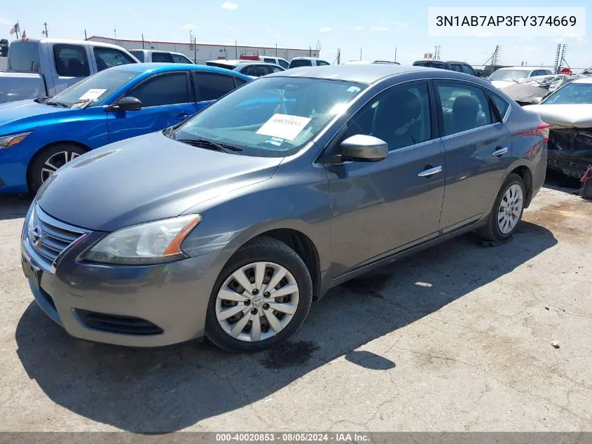 2015 Nissan Sentra S VIN: 3N1AB7AP3FY374669 Lot: 40020853