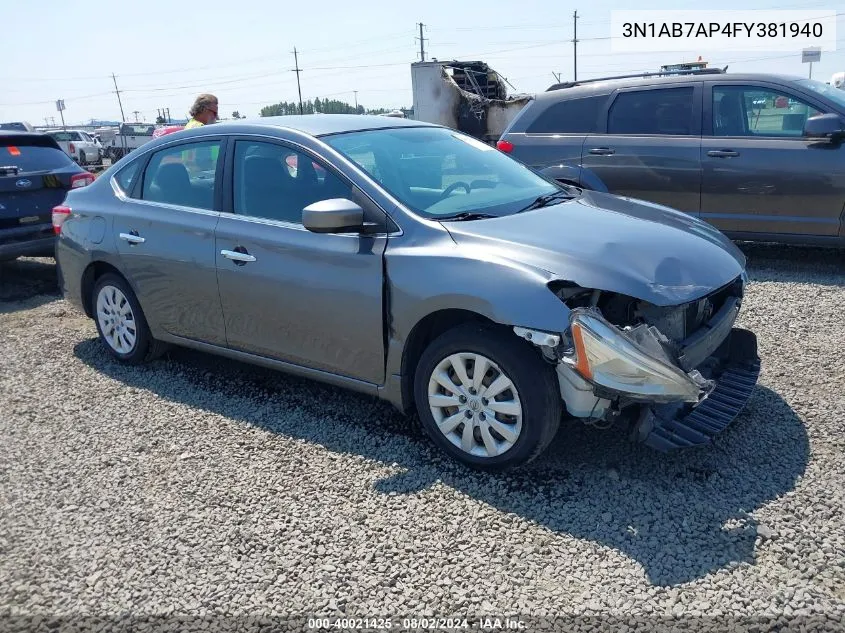 2015 Nissan Sentra Sv VIN: 3N1AB7AP4FY381940 Lot: 40021425