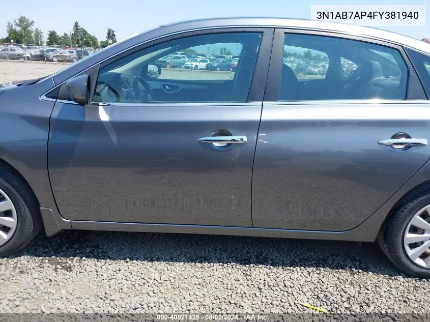 2015 Nissan Sentra Sv VIN: 3N1AB7AP4FY381940 Lot: 40021425