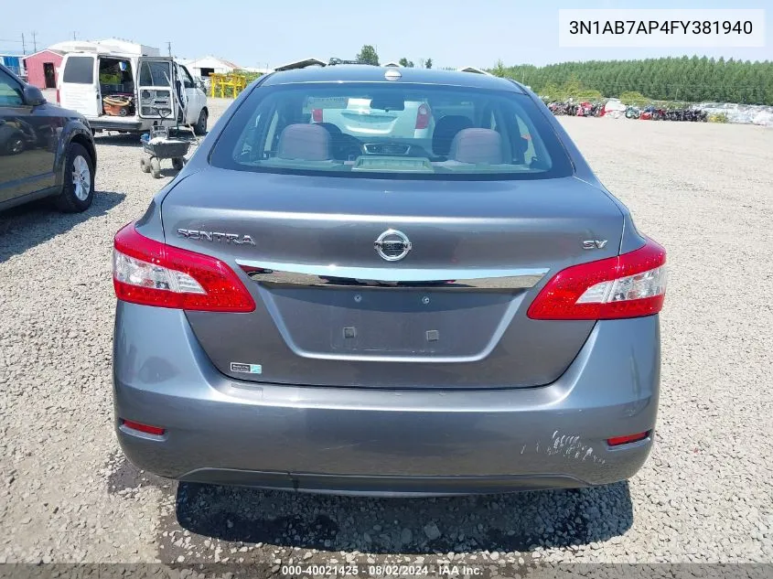 2015 Nissan Sentra Sv VIN: 3N1AB7AP4FY381940 Lot: 40021425