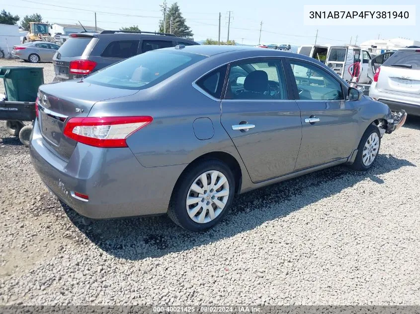 2015 Nissan Sentra Sv VIN: 3N1AB7AP4FY381940 Lot: 40021425