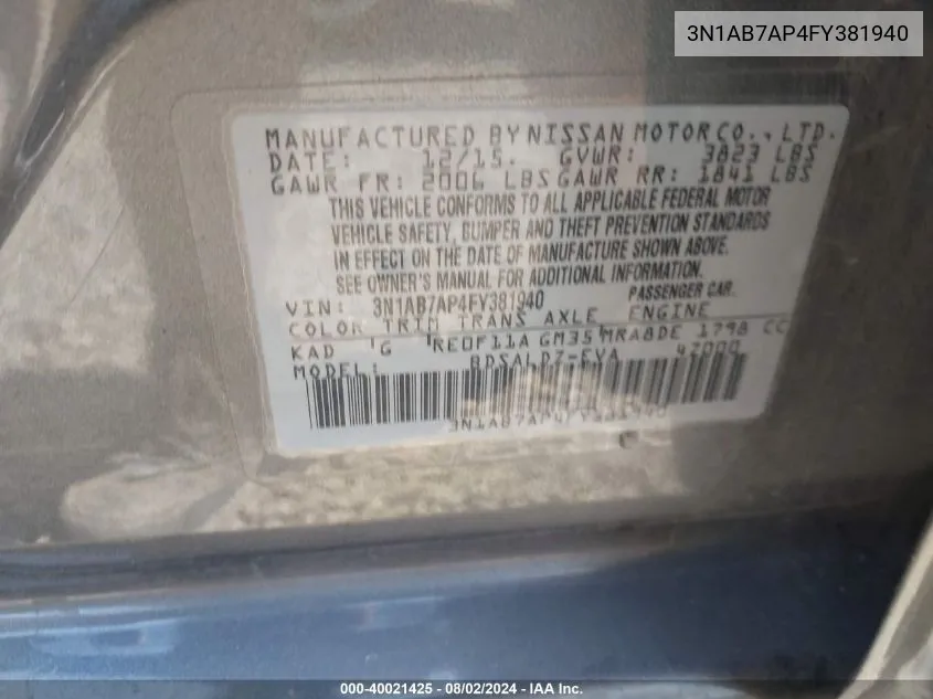 3N1AB7AP4FY381940 2015 Nissan Sentra Sv