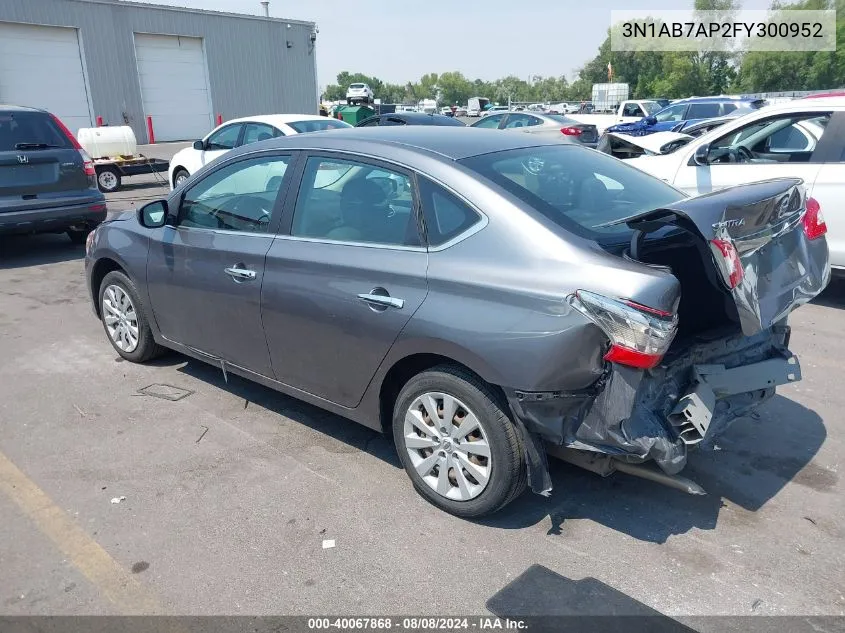 2015 Nissan Sentra S VIN: 3N1AB7AP2FY300952 Lot: 40067868