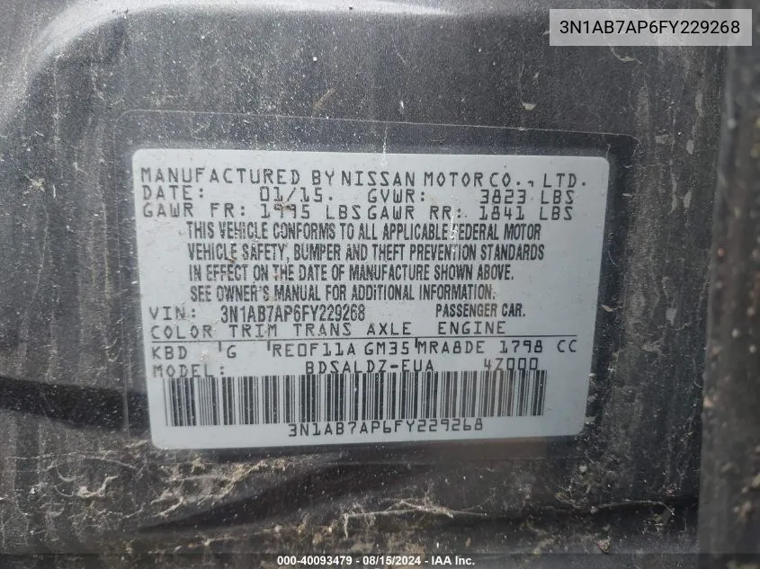 3N1AB7AP6FY229268 2015 Nissan Sentra Fe+ S/S/Sl/Sr/Sv