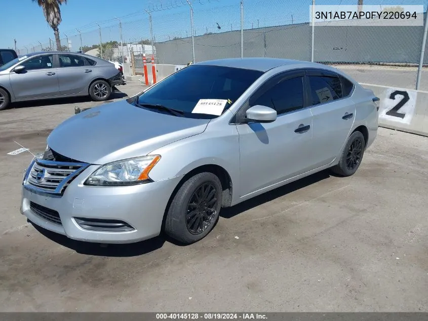 2015 Nissan Sentra Fe+ S/S/Sl/Sr/Sv VIN: 3N1AB7AP0FY220694 Lot: 40145128