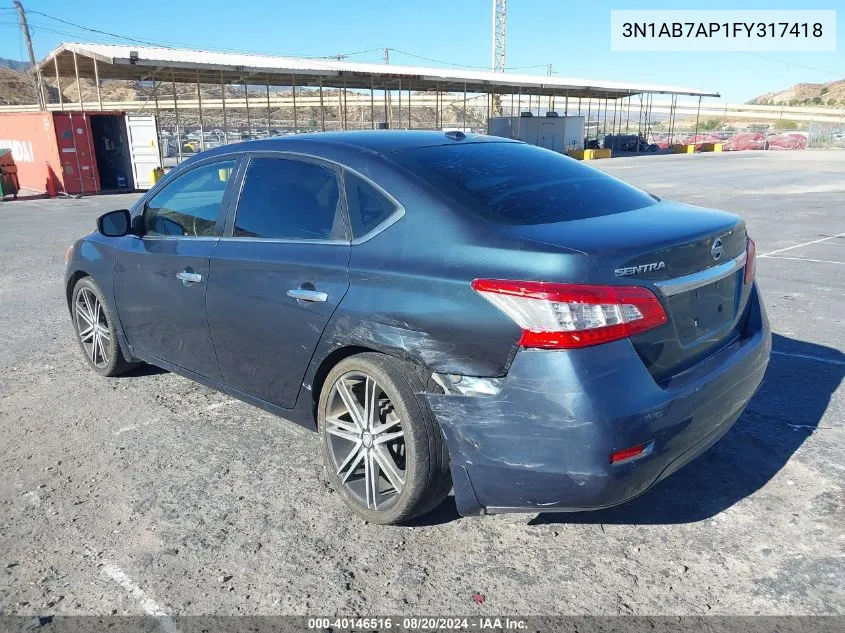 2015 Nissan Sentra Fe+ S/S/Sl/Sr/Sv VIN: 3N1AB7AP1FY317418 Lot: 40146516