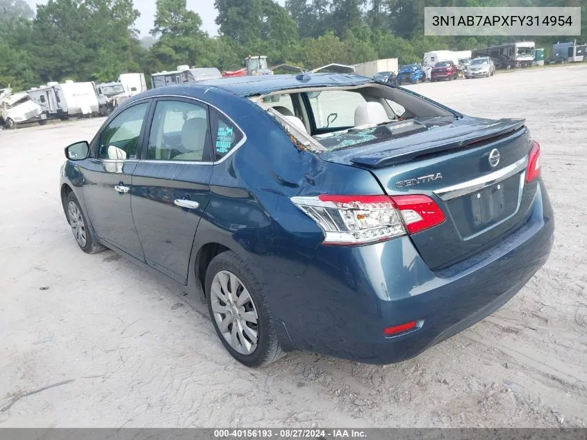 2015 Nissan Sentra Sv VIN: 3N1AB7APXFY314954 Lot: 40156193