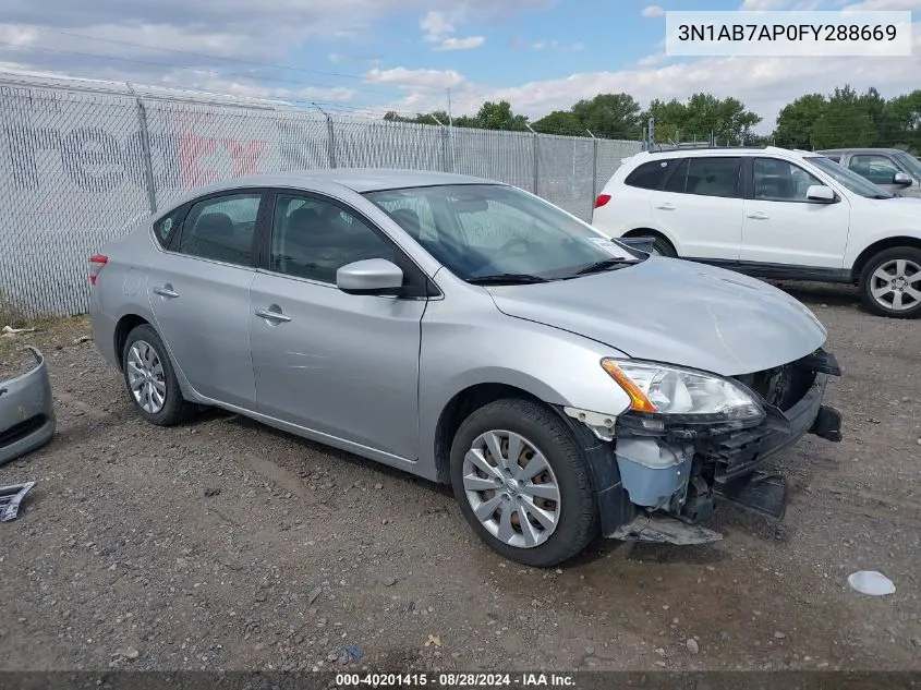 2015 Nissan Sentra Fe+ S/S/Sl/Sr/Sv VIN: 3N1AB7AP0FY288669 Lot: 40201415