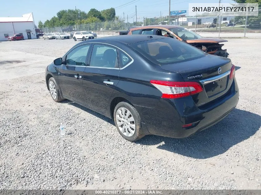 2015 Nissan Sentra Sv VIN: 3N1AB7AP1FY274117 Lot: 40210377