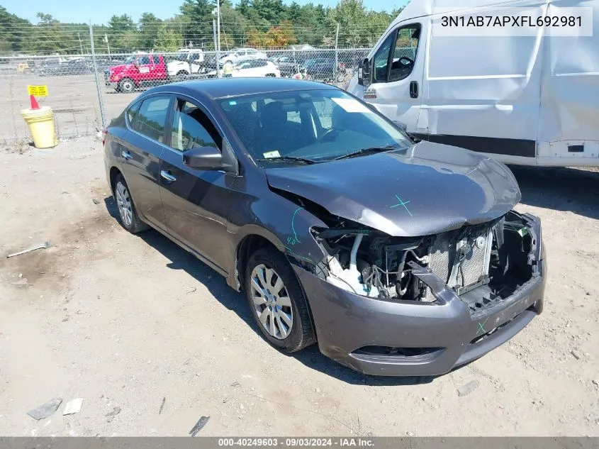 2015 Nissan Sentra Sv VIN: 3N1AB7APXFL692981 Lot: 40249603