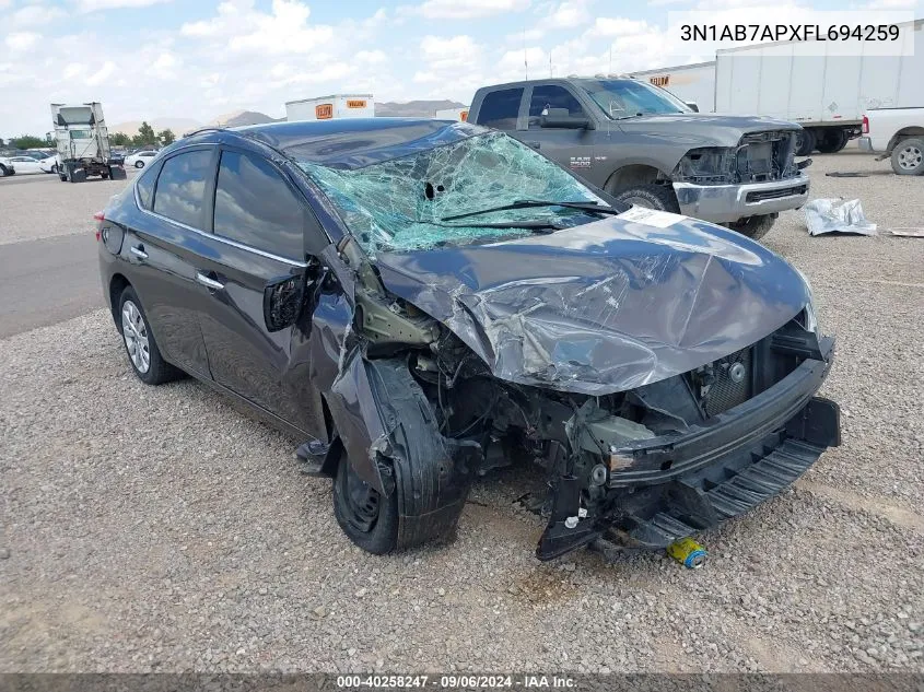 2015 Nissan Sentra Sv VIN: 3N1AB7APXFL694259 Lot: 40258247