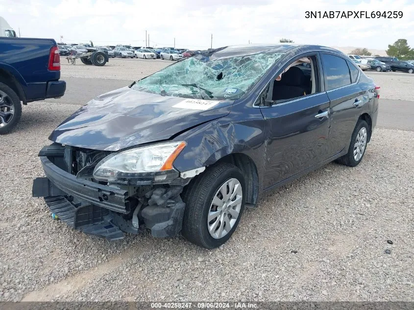 2015 Nissan Sentra Sv VIN: 3N1AB7APXFL694259 Lot: 40258247