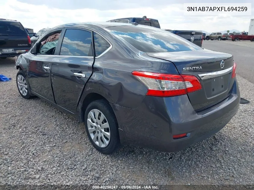 2015 Nissan Sentra Sv VIN: 3N1AB7APXFL694259 Lot: 40258247