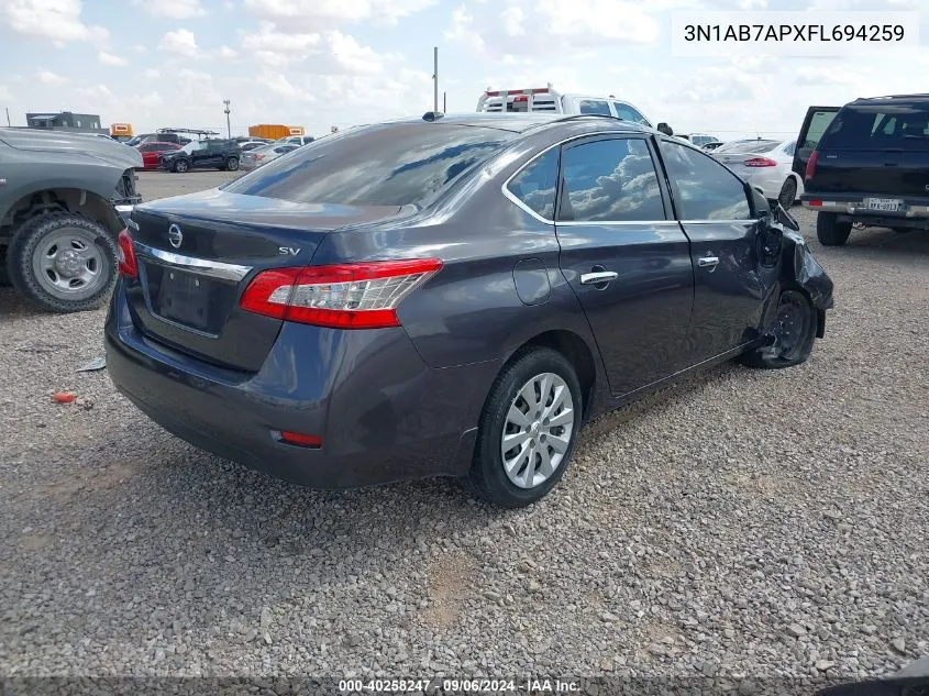 2015 Nissan Sentra Sv VIN: 3N1AB7APXFL694259 Lot: 40258247