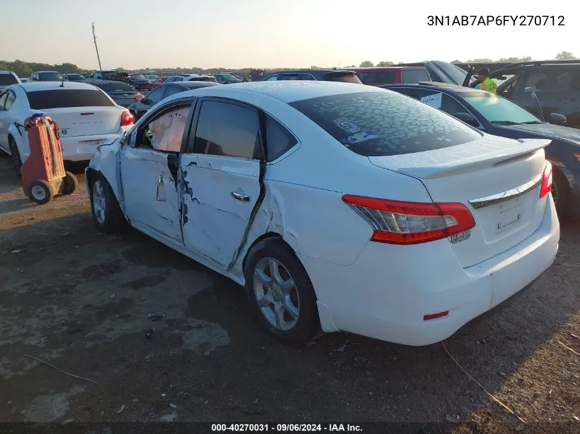 2015 Nissan Sentra S/Sv/Sr/Sl VIN: 3N1AB7AP6FY270712 Lot: 40270031