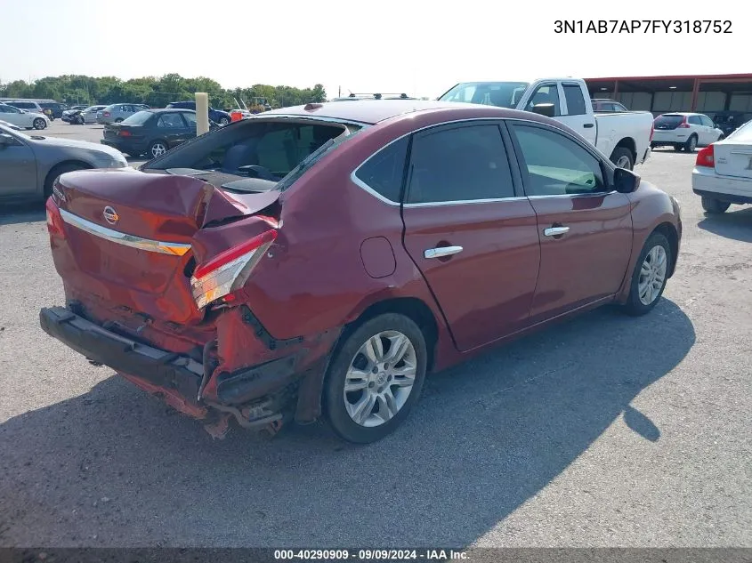 2015 Nissan Sentra Sv VIN: 3N1AB7AP7FY318752 Lot: 40290909