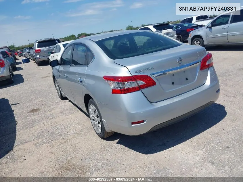 2015 Nissan Sentra S VIN: 3N1AB7AP9FY240331 Lot: 40292887