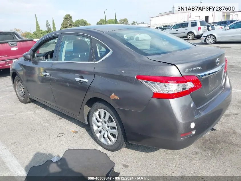 2015 Nissan Sentra S VIN: 3N1AB7AP3FY287600 Lot: 40309847